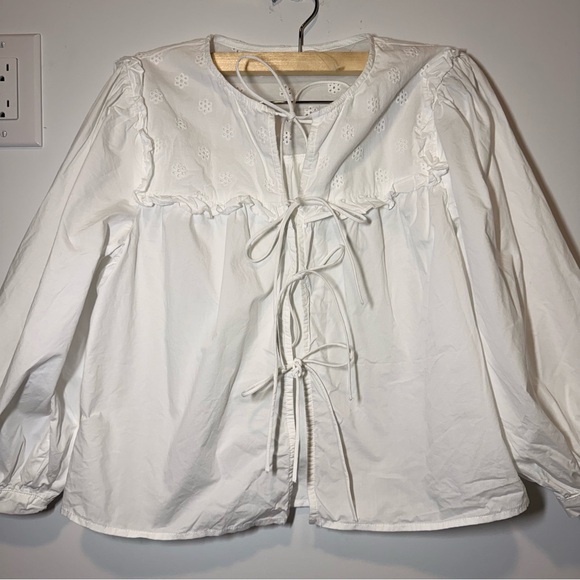 Storia Cotton White Tie-Front Blouse size S - Picture 5 of 9